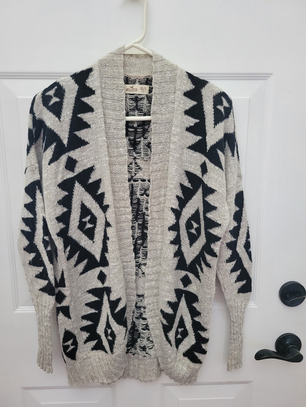 Hollister Black & Cream Aztec Open-Front Cardigan